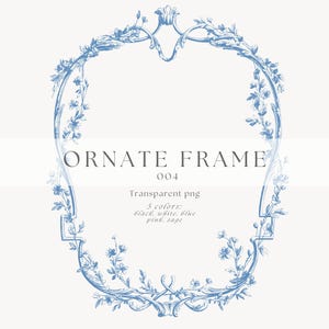 Vintage Chinoiserie Floral Clipart Frame PNG, Baroque Line Art Wedding Clip Art, Victorian Wedding Crest, Toile PNG Design, Ornamental Frame