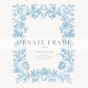 Vintage Chinoiserie Floral Clipart Frame PNG, Baroque Line Art Wedding Clip Art, Victorian Wedding Crest, Toile PNG Design, Ornamental Frame