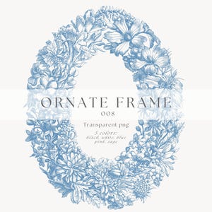 Vintage Baroque Floral Clipart Frame PNG, Chinoiserie Line Art Wedding Clip Art, Wedding Crest, Toile PNG Design, Ornamental Frame, Monogram