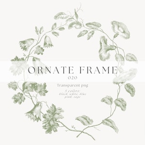 Clipart floral vintage, clipart PNG de toile, clipart de invitación de boda, escudo de boda de toile, marco floral ornamental, diseño de despedida de soltera