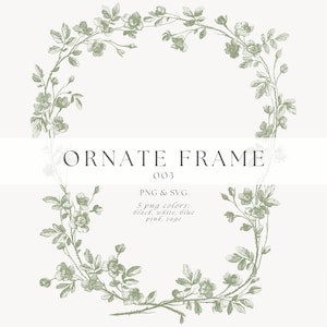 Vintage Chinoiserie Floral Clipart Frame PNG, Baroque Line Art Wedding Clip Art, SVG File, Toile Crest PNG Design, Ornamental Shower Invite