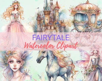 Fairytale Clipart, 25 Fairy Tale Clip Art PNGs, Fantasy Illustration, Fairy Sublimation File, Unicorn Art, Castle Graphic, Birthday Party