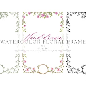 Handdrawn Floral Frame, Hand-drawn Wedding Clip Art, Floral Clipart, Chinoiserie PNG, Vintage Flower Wreath, Monogram Frame, Wedding SVG