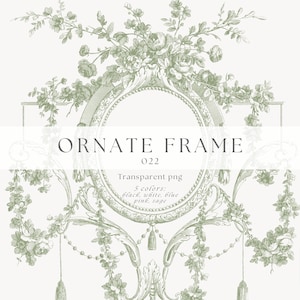Vintage bloemen clipartframe, chinoiserie png, illustraties bruiloft, bruiloft embleem, monogramlijst, toile, sierlijst, doucheafbeeldingen