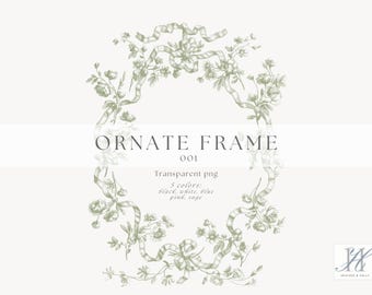 Vintage Chinoiserie Floral Clipart cadre PNG, Art baroque mariage Clip Art, écusson de mariage victorien, toile PNG Design, cadre ornemental