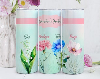 Custom Birth Month Flower Tumbler Template, Editable CANVA Template, DIY Personalized Mother's Day Gift, Birth Flower Tumbler, Grandma Gift