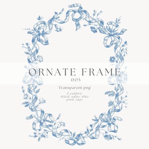 Vintage Chinoiserie Floral Clipart Frame PNG, Baroque Line Art Wedding Clip Art, Victorian Wedding Crest, Toile PNG Design, Ornamental Frame