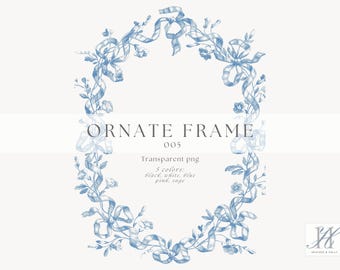 Vintage Chinoiserie Floral Clipart Frame PNG, Baroque Line Art Wedding Clip Art, Victorian Wedding Crest, Toile PNG Design, Ornamental Frame