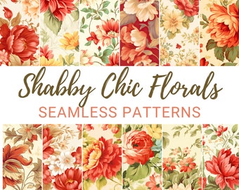 12 Shabby Chic Seamless Patterns | Floral Scrapbooking Pages | Flower Prints | Ephemera | Junk Journal Flower Art| Sublimation & Commercial