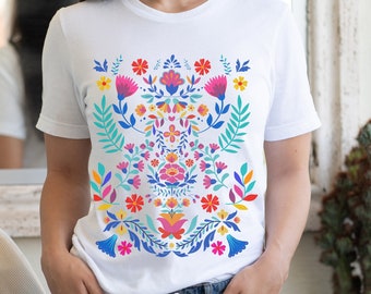 Colorful Flower T-Shirt, Mexican Floral Shirt, Otomi Style Tee, Vintage Floral Shirt,