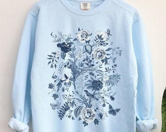 Blue White Floral Sweatshirt Blue Floral SweatShirt – My Store