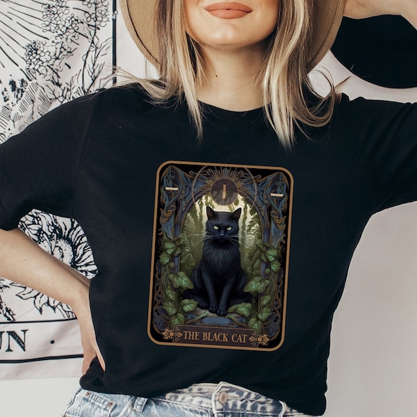 The Black Cat Tarot Shirt, Black Cat Tshirt, Tarot Card Tee, Cat Lover gift, Cottagecore Shirt, Dark Academia, Witchy Aesthetic, Forestcore