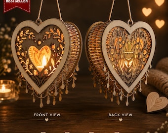 Valentine's Day Heart Candle Holder SVG | 3D Laser Cut Floral Lantern Design