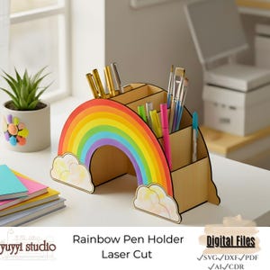Fantazyjny tęczowy pojemnik na ołówki w formacie SVG do organizera biurkowego do cięcia laserowego