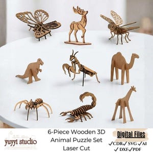 Wooden 3D Animal Puzzle Set, Laser Cut Wood DIY Kit, Miniature Educational Montessori Toy