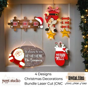 DIY Christmas Crafts Pack | Laser Cut Ornaments Bundle | Santa Stockings | Glowforge Ready,Festive Christmas Decor SVG Santa Ornaments