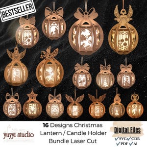 Wooden Laser-Cut Christmas Lantern – LED Hanging Ornament