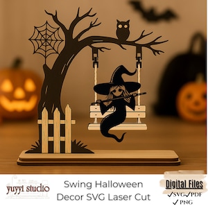 Halloween laserskuret paket: Spöklik häxa, pumpadekor (SVG DXF)