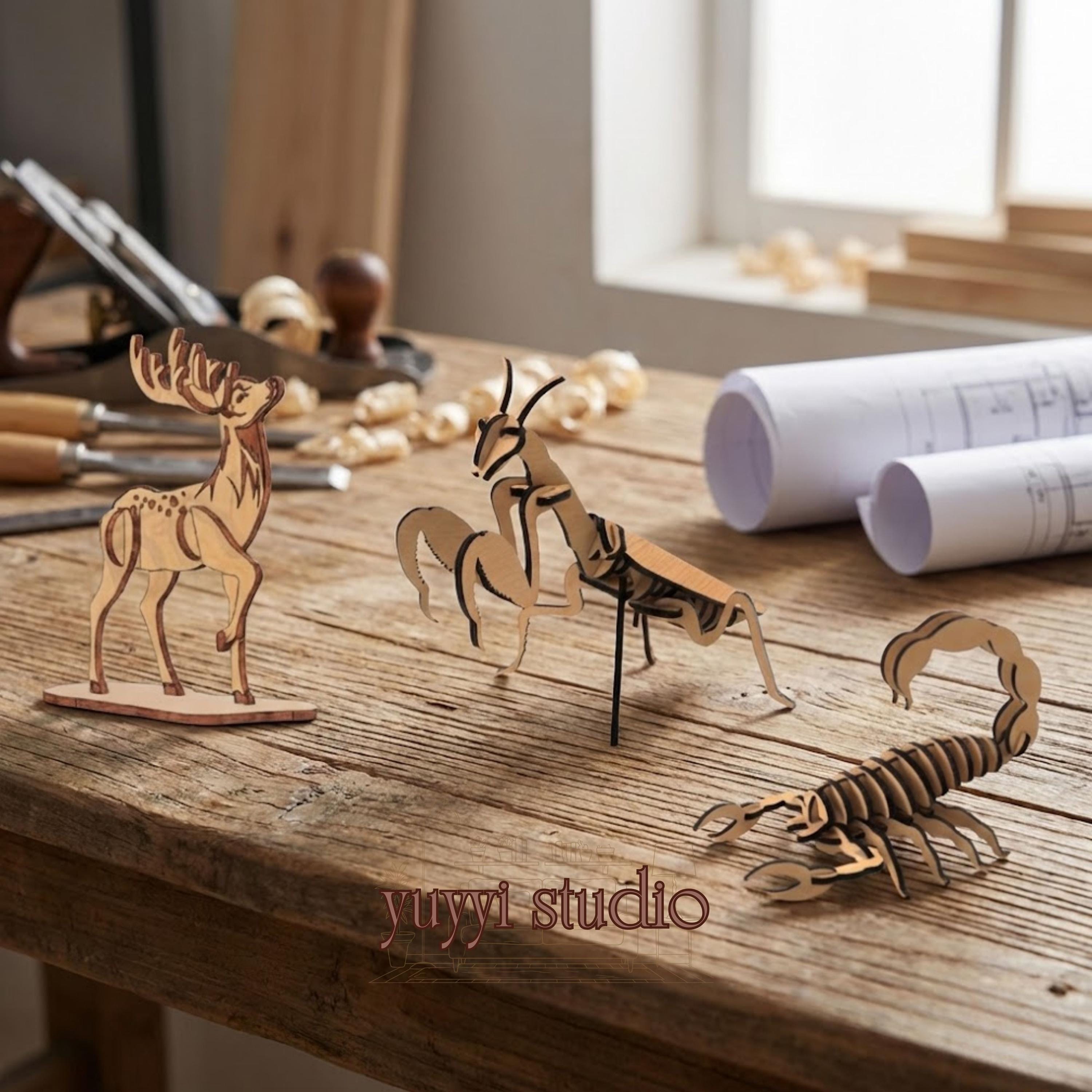 Wooden 3D Animal Puzzle Set, Laser Cut Wood DIY Kit, Miniature ...