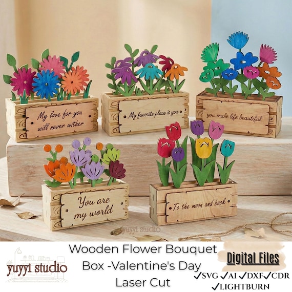 Laser Cut Wooden Flower Bouquet Box, Valentine's Day Gift (Digital Download)