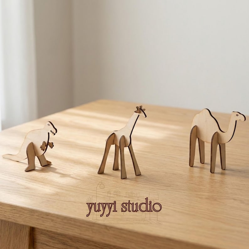 Wooden 3D Animal Puzzle Set, Laser Cut Wood DIY Kit, Miniature ...
