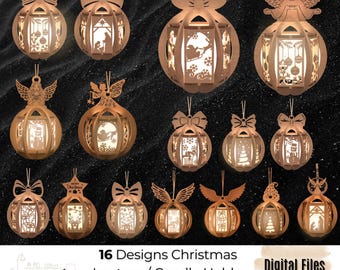 Wooden Laser-Cut Christmas Lantern – LED Hanging Ornament