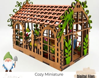 Gezellig miniatuur houten broeikas laserbestand / DIY miniatuur tuindecor / 3 mm en 4 mm multiplex