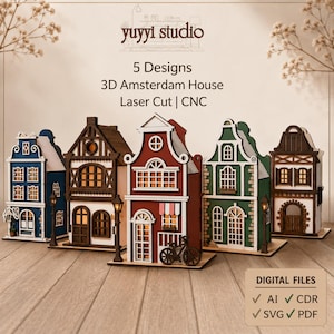 3D Amsterdam House laserskurna filer: Lykta och ljusstake (digitala filer)