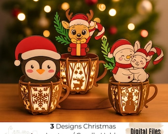 Christmas Lantern SVG Bundle: Wooden Tea Light Holder, Laser Cut (Digital Download)