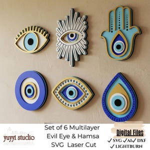 Arte de pared multicapa de mano de Fátima con diseño cortado a láser 3D, amuleto turco Nazar