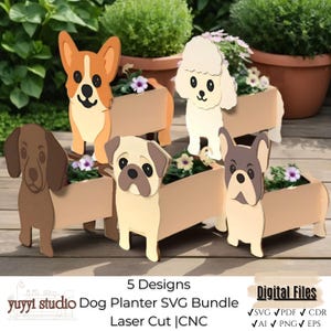 Lot de jardinière SVG pour chien : motifs de jardinières découpés au laser (téléchargement numérique)