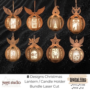 Wooden Laser-Cut Christmas Lantern – LED Hanging Ornament