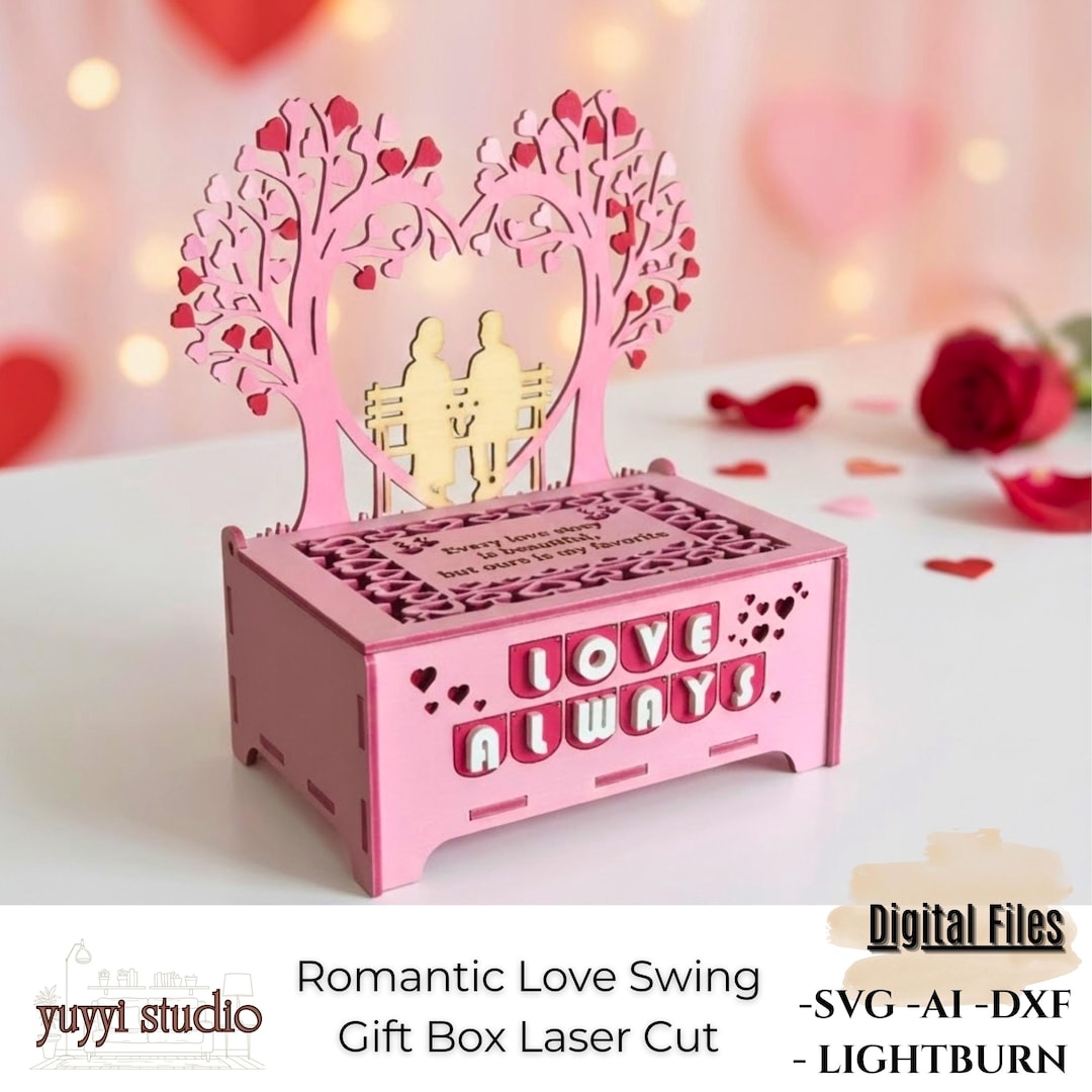 Romantic Love Swing Gift Box Laser Cut Files | Wooden Couple Box ...