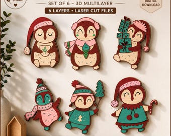 3D Multilayer Penguin Wall Art SVG,  Laser Cut Winter Animal Ornaments (Digital Download)