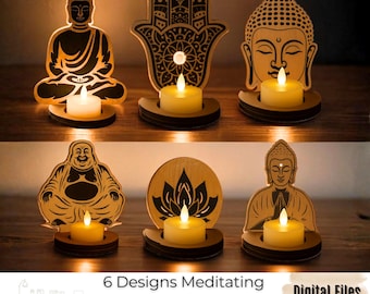 Meditating Buddha Wooden Candle Holder | Laser Cut Tea Light Stand | Spiritual Home Decor