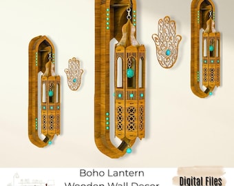 Handmade Wooden Lantern Wall Hanging | Boho Moroccan Decor Laser Cut
