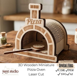 Horno de pizza miniatura de madera 3D, juguete de cocina en miniatura, accesorios para casa de muñecas