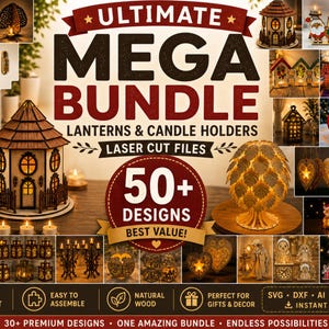 Mega Laser Cut Candle Holder & Lantern Bundle | 50+ Designs SVG Files | Wooden Decor, Tealight