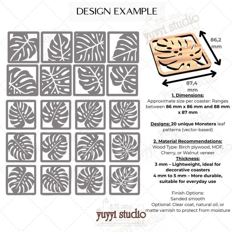 Monstera Leaf Coasters SVG Bundle: Laser Cut Tropical Designs (digital ...