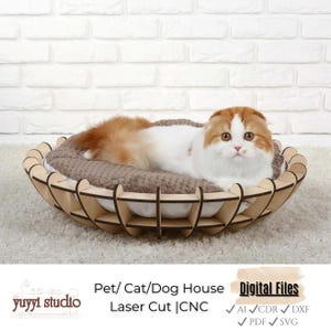 Cute cat house laser cut ,CNC House for cats and dogs ,Decorative Wooden Pet Bed, indoor cat house ,Laser Cut Wooden Acrylic Glass Pet House