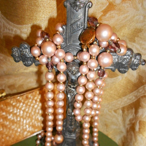 Perlas de lavanda Perlas Gatsby de la novia de 58 pulgadas con aleta de cristal de amatista: segunda hebra de boda perfecta