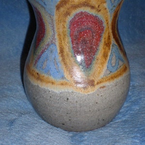 Art Pottery MCM Vase Danish Modern Eames Era Signed 60s Burned Look Glaze Lots Of Brilliant Color- Studio Piece - Vintage Vase