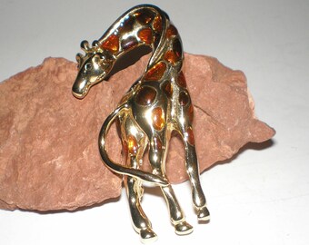 Giraffe Brooch Large Sized Pin with Cute Enameling -Adorable MCM Statement Piece -Animal Chic with High Fashion Costume Flair