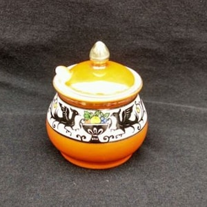 Japanese Lusterware Mustard/Jam Jar Vintage Noritake Lidded Porcelain Jar &quot;Phoenix And Fruit&quot;
