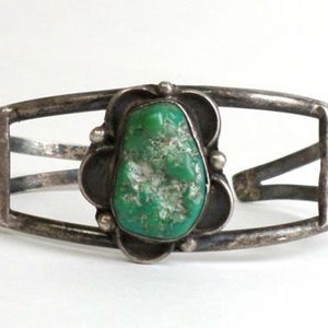 Brazalete Cerrillos Turquesa - Plata de Ley - Navajo Old Pawn Verde Turquesa - Joyería Vintage Unisex - Hecho a Mano