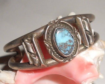 Morenci Bracciale in argento sterling con polsino turchese, realizzato a mano, gioielli con pegno antico, bellezza unisex vintage