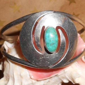 Türkis Yin Yang Armreif Modernist Sterling Silber Armband Navajo Hand gefertigt Schmuck Vintage Beauty