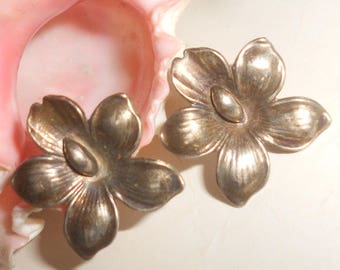 Orchid Earrings Taxco Ornate Sterling Tribal Antique Screw-Back Style Handmade Mid Century- Gorgeous And Unique