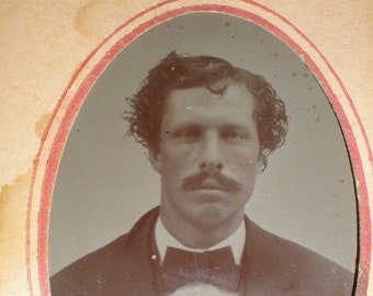 Tin Type Photograph of Dapper Mustached Man Very Poe or Wilkes Booth Like-  Instant Relative -Antique