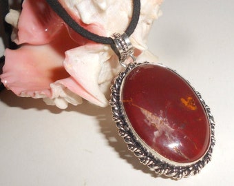 Red Noreena Jasper Pendant Vintage New Age Energy Necklace Earthy Grounded Tribal Look